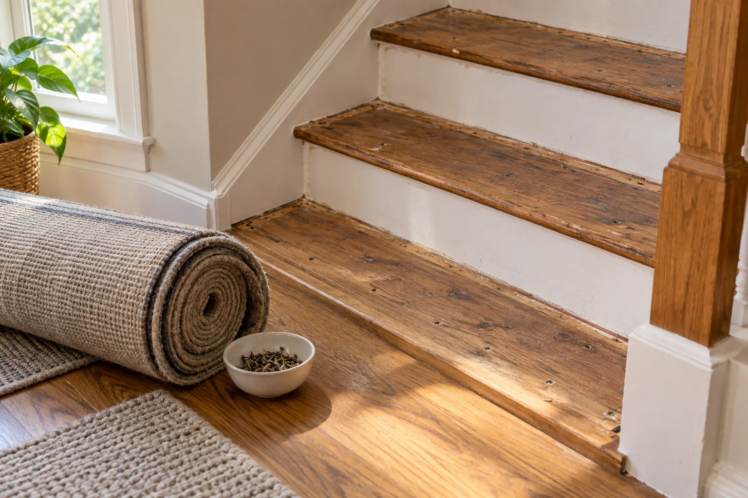 Detail from stair & runner carpet removal work